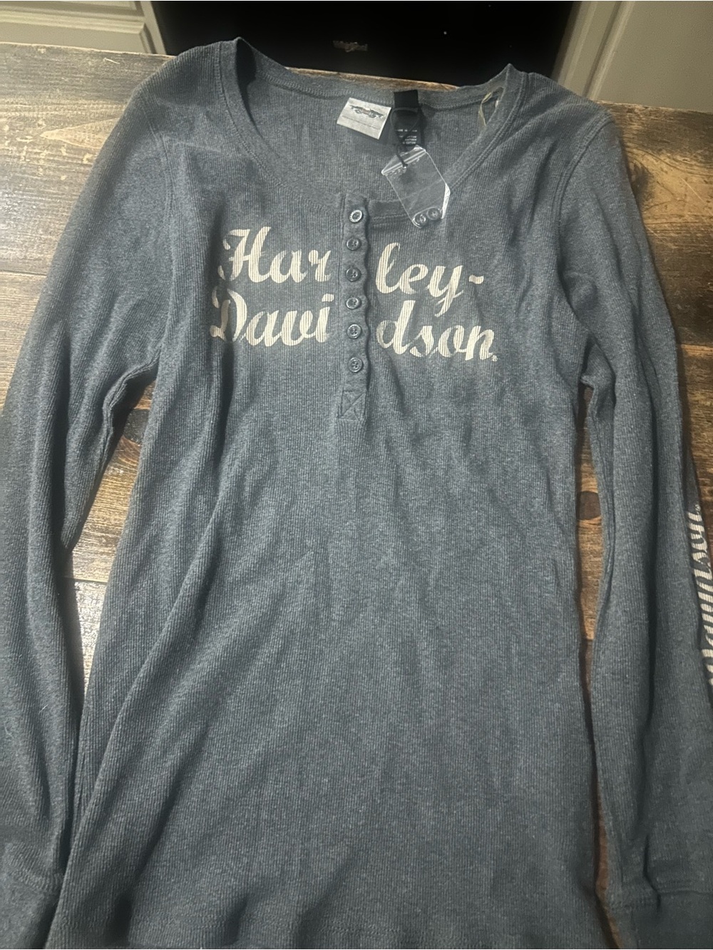 Harley Davidson Womens Size XL Gray Ribbed Long Sleeve Shirt Logo New With Tags